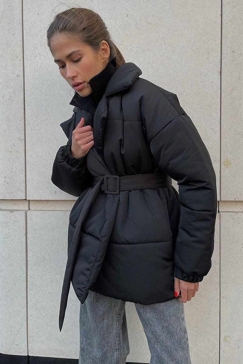 CWOCO0367_SOLID COLOR COTTON-PADDED JACKET WITH LAPEL WAIST