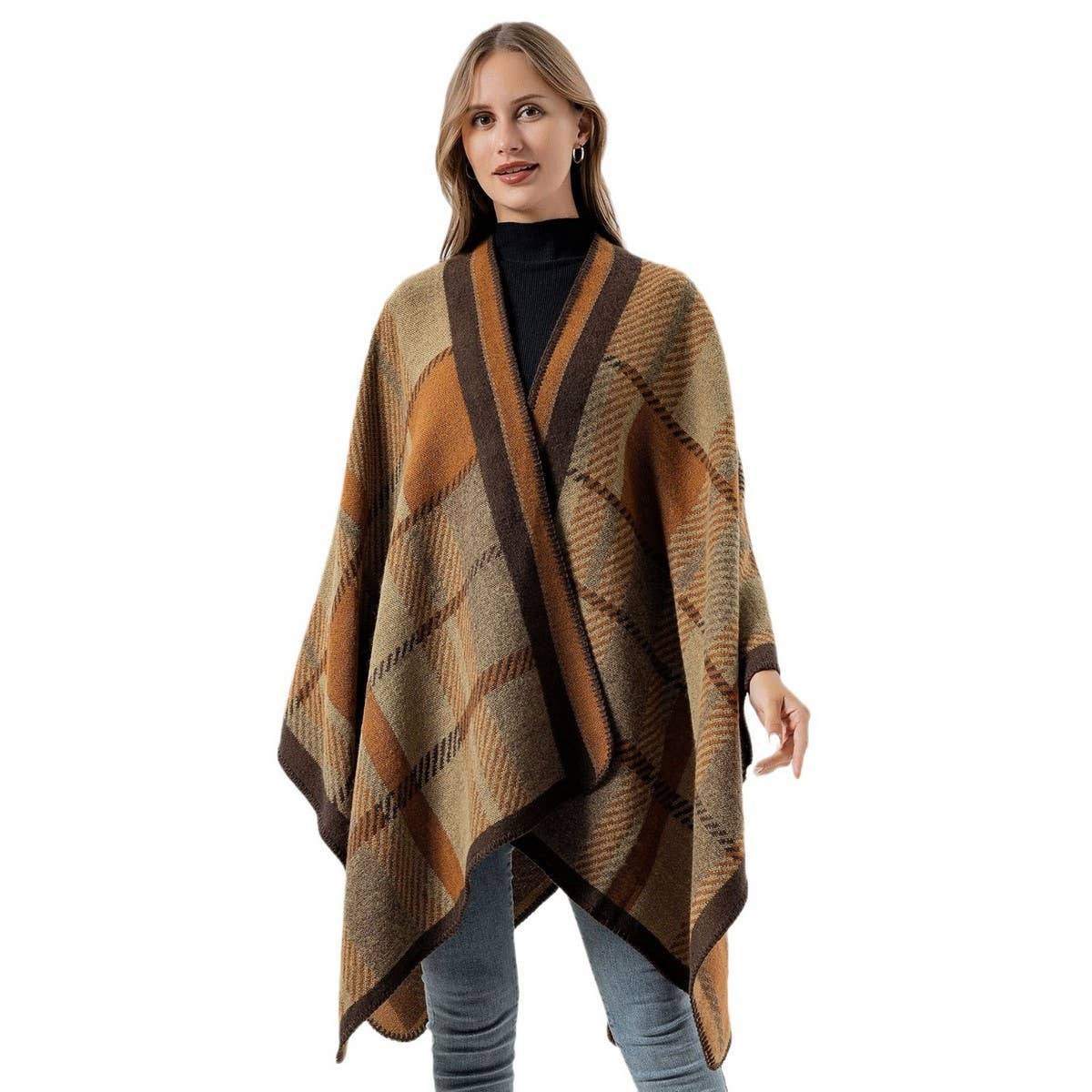 SHAWL FAUX CASHMERE JACQUARD SLIT CAPE