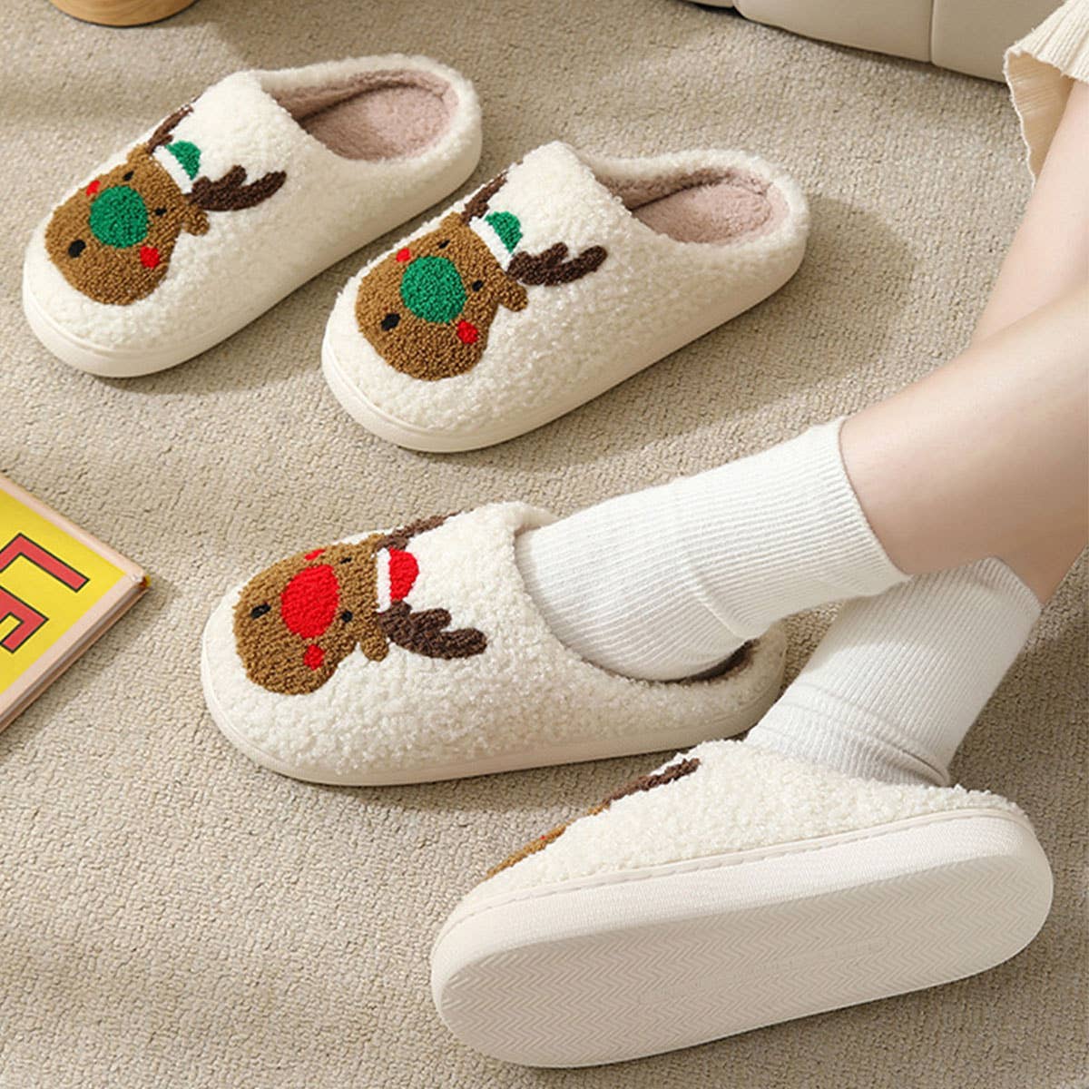 CHRISTMAS ELK NON-SLIP COTTON SLIPPERS