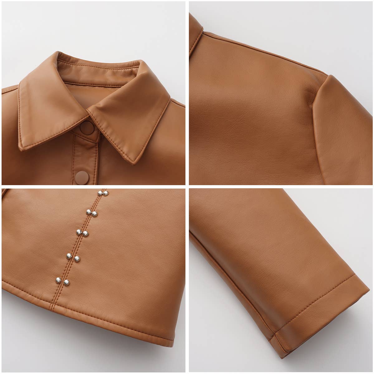 STUDDED LEATHER JACKET BUTTON LEATHER JACKET