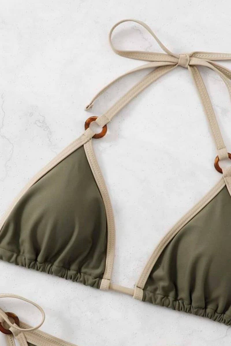 CWMW0896_SOLID COLOR HALTER NECK BIKINI SWIMSUIT