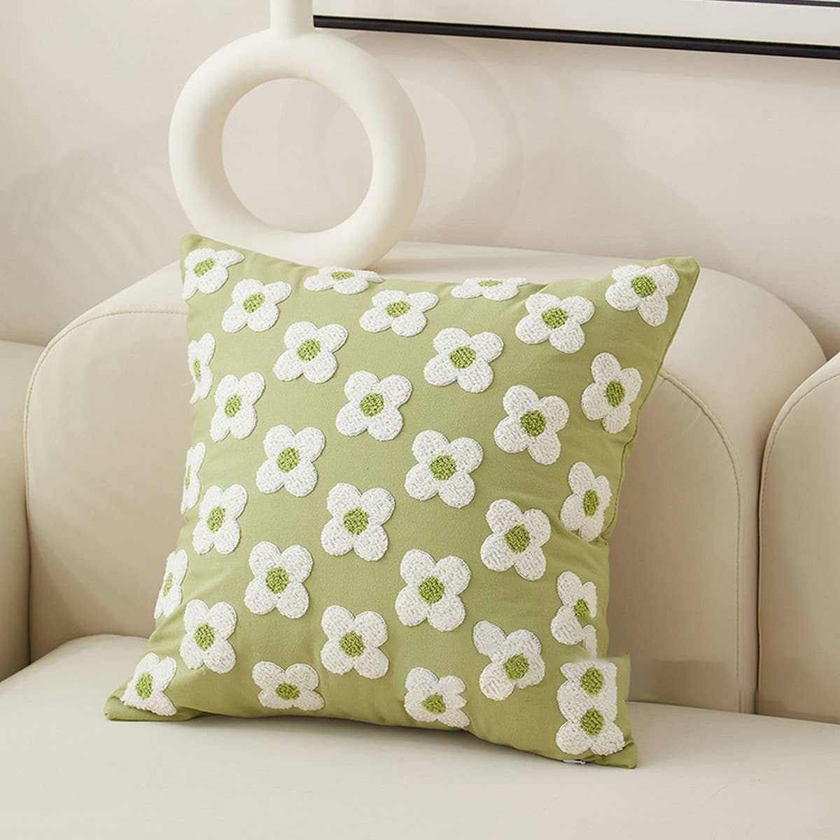 Floral Embroidered Square Pillow Cover Sofa Cushion