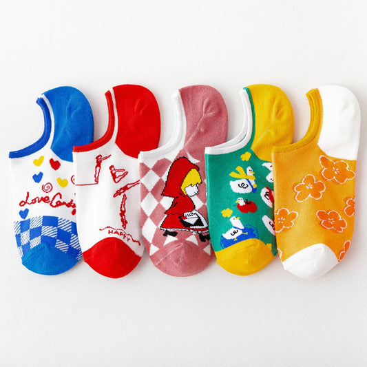 WOMEN PRINTED CUTE INVISIBLE SHALLOW BOAT SOCKS