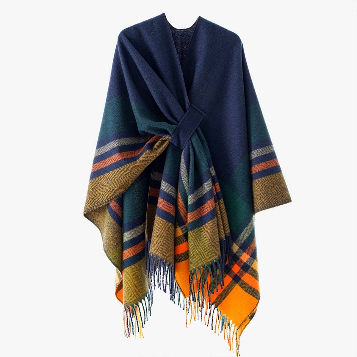 NEW KNITTED TASSEL DOUBLE-SIDED PLAID SHAWL
