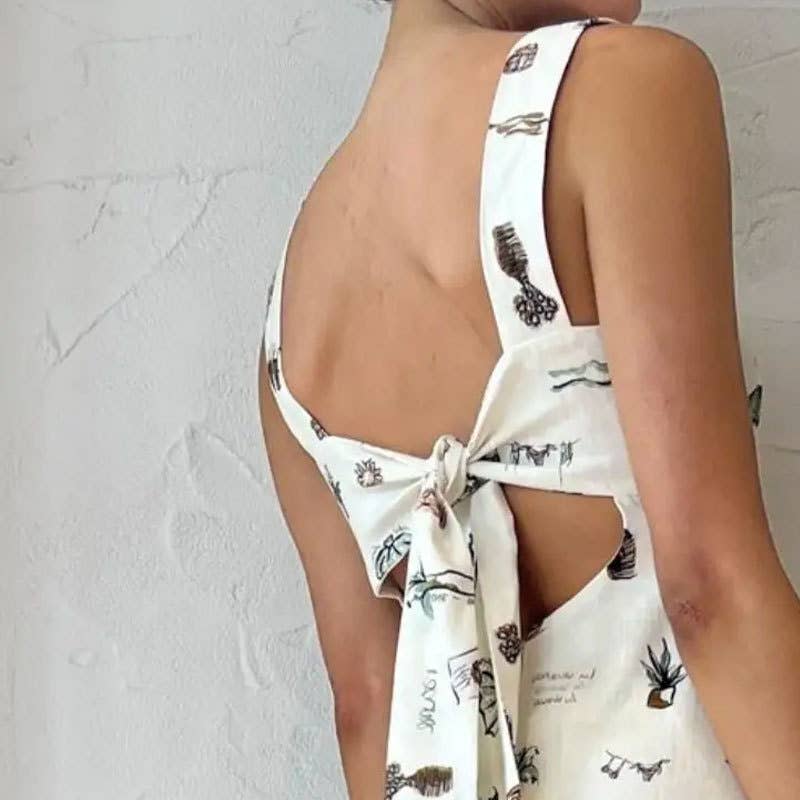 Sexy print sleeveless strappy halter swing  dress