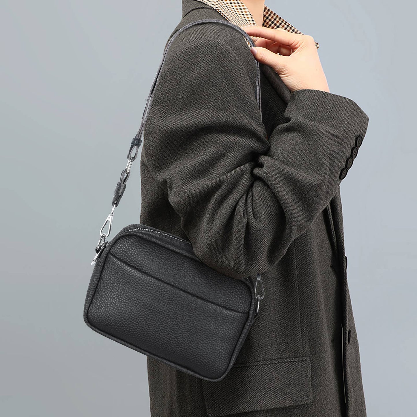 Solid-colored PU leather crossbody bag