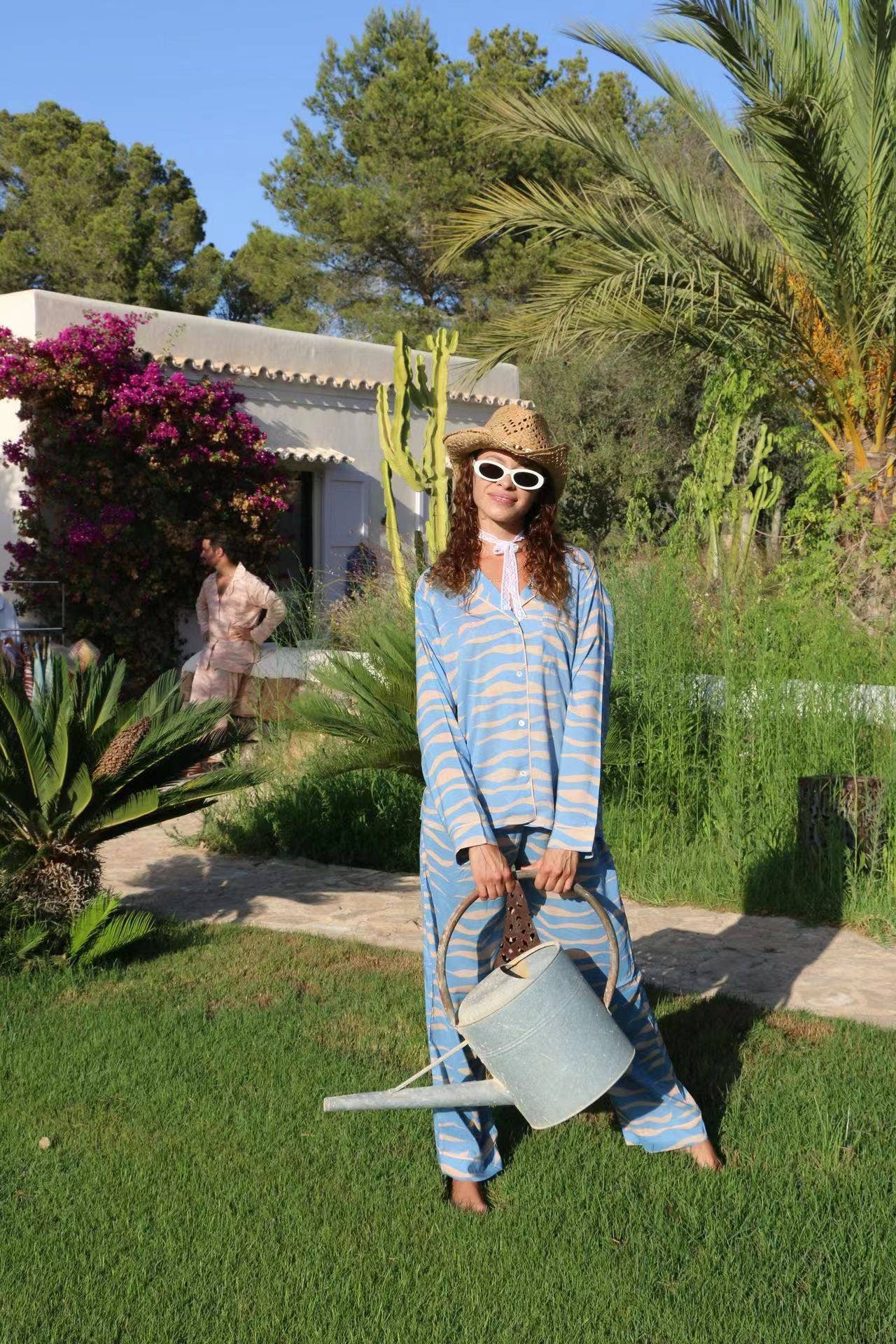 Lapel single-breasted tropical print home set