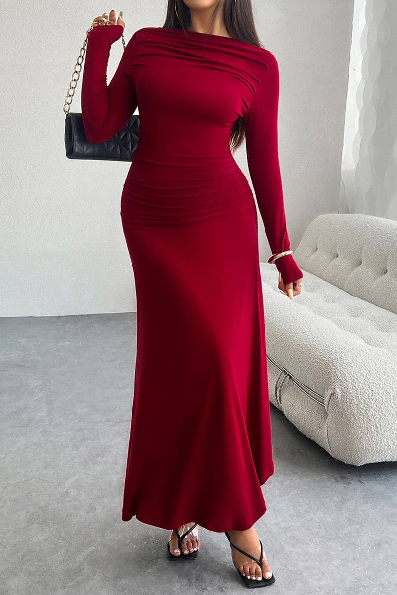 CWDMD4667_ELEGANT HIP-HUGGING ONE-SHOULDER DRESS