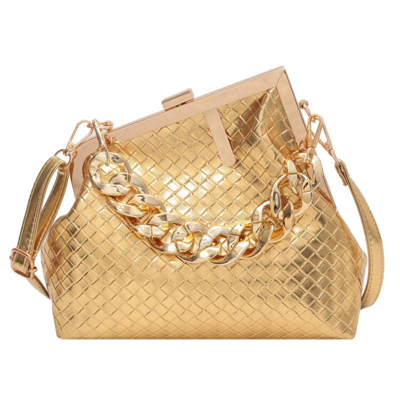 Irregular candy-colored metal chain handbag