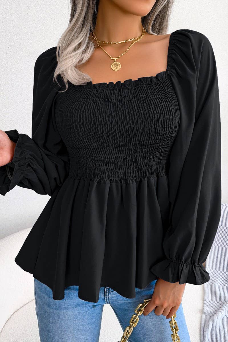 WOODEN EAR EDGE SQUARE COLLAR LONG SLEEVE SHIRT_CWTSTL1038