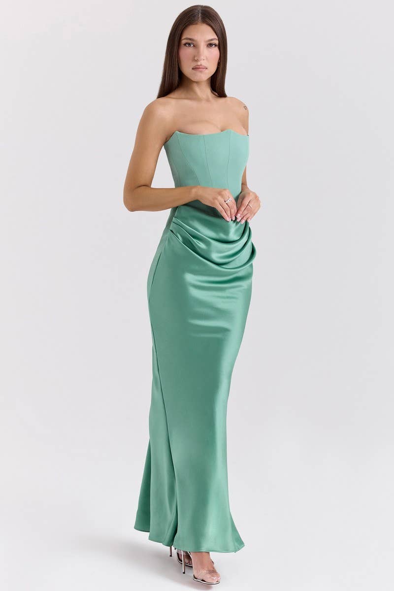 CWDMD5492_STRAPLESS BONED FITTED SOLID COLOR MERMAID DRESS