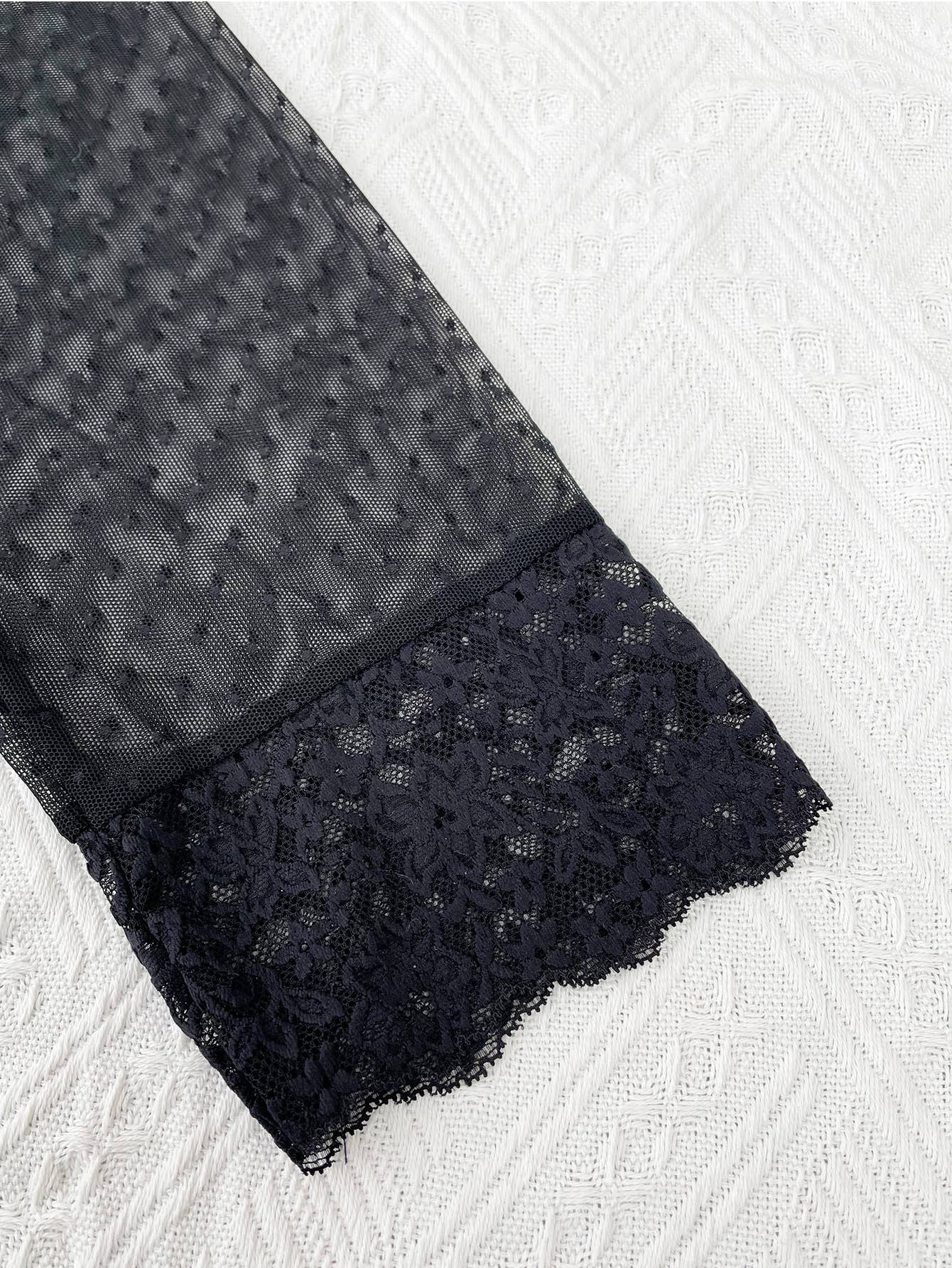 Mesh long-sleeved shirt long pants home wear set