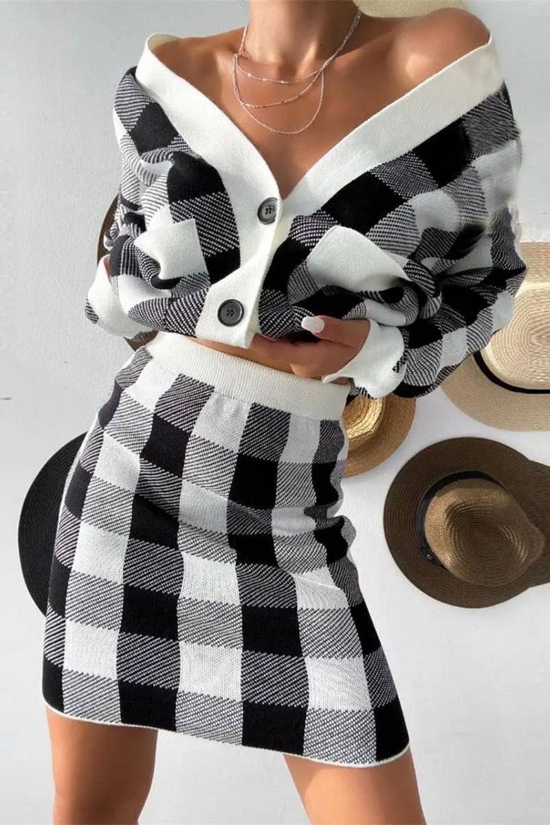 Sweater cardigan wrap hip skirt two-piece set