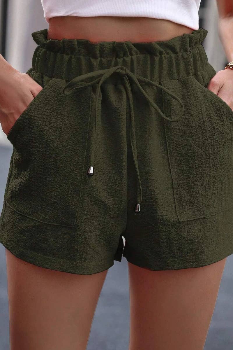 CWBSP0354_CASUAL WOODEN EAR TRIM LACE-UP POCKET SHORTS