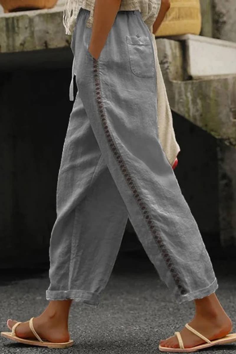 CASUAL LACE CUTOUT PATCHWORK NINER PANTS