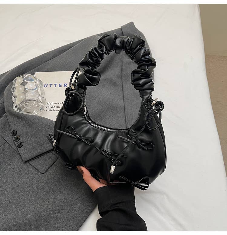 Fashionable pleated bow crossbody bag