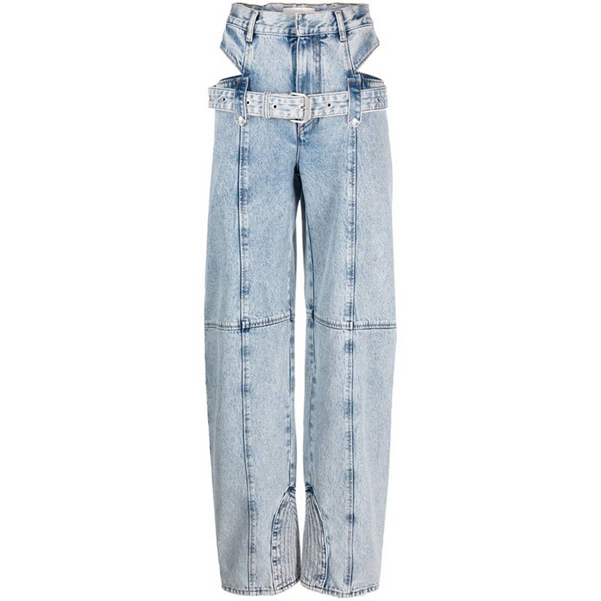 HIGH WAISTED HOLLOW EXPOSED WAIST SOLID COLOR JEANS