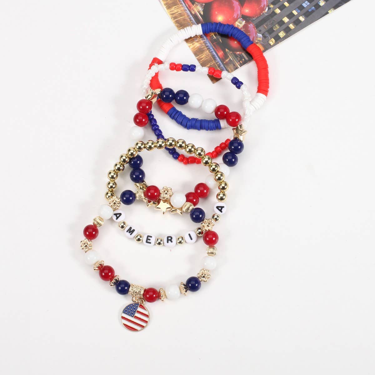 CWMM10463_USA FLAG RED WHITE BLUE BEADED BRACELET
