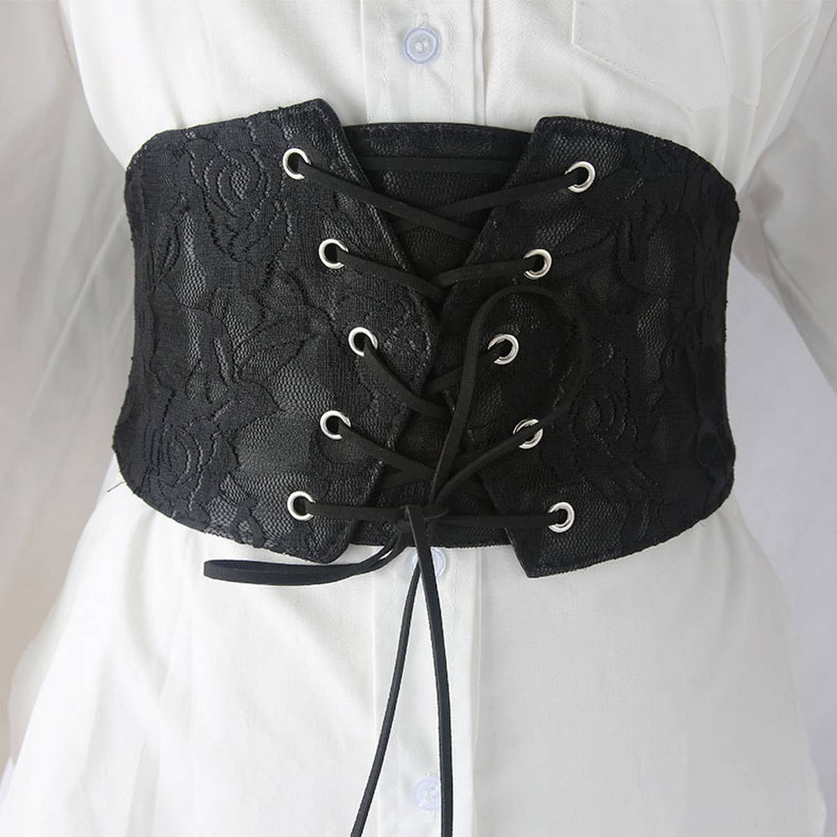 WOMEN LACE AND LEATHER ELASTIC WAIST BELT_CWABE0317