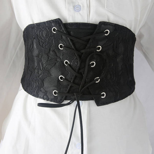 WOMEN LACE AND LEATHER ELASTIC WAIST BELT_CWABE0317