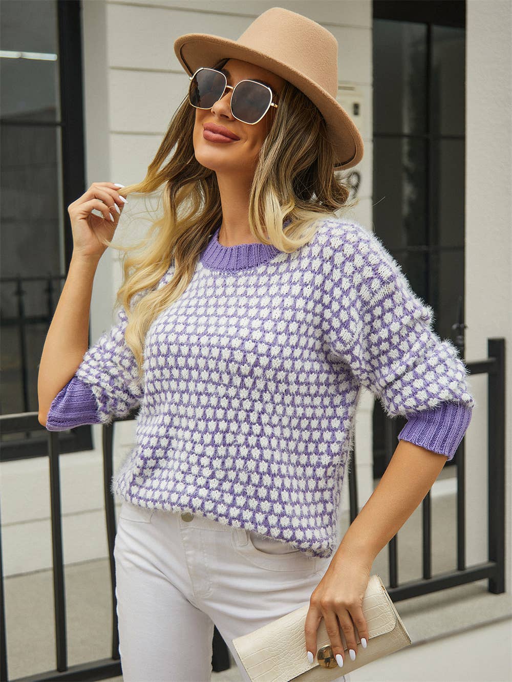 Patchwork Crew Neck Fashion Long-Sleeved Sweater