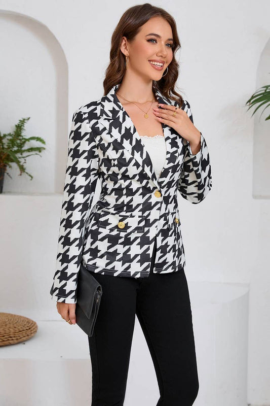 CWOBL0172_SINGLE BREASTED LAPEL HOUNDSTOOTH BLAZER