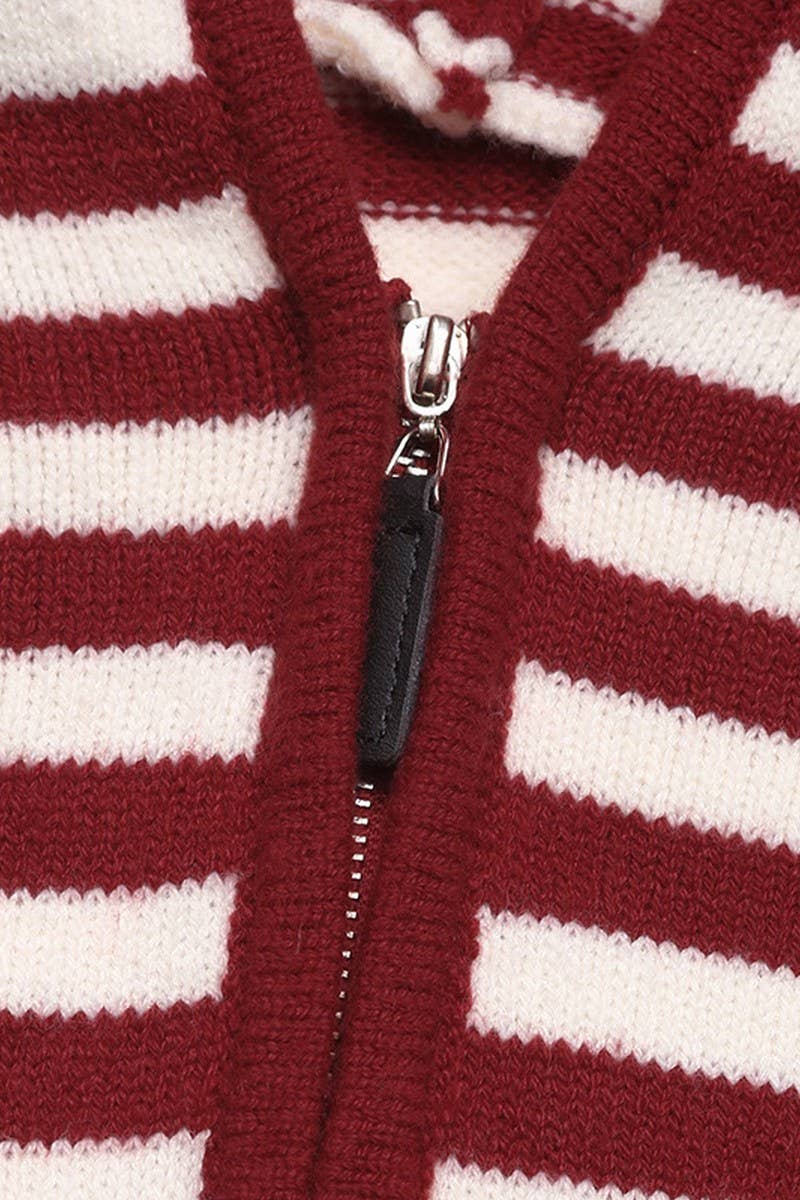 CWOHOL1107_V-NECK STRIPED PULLOVER HOODIE