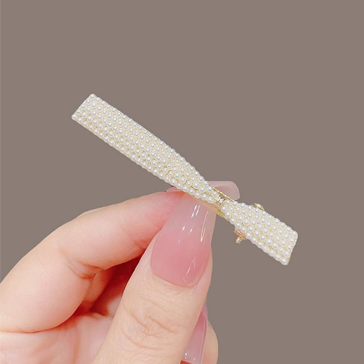 PEARL BOW TIE DUCKBILL CLIP BANGS CLIP HAIRPIN_CWAHA4713