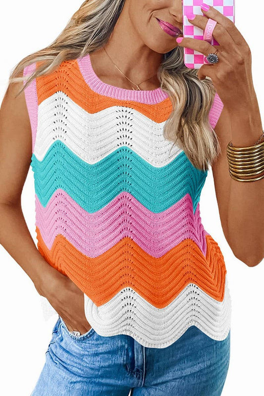 CWOCASL0060_DOPAMINE COLORBLOCK KNIT CREW NECK TANK TOP