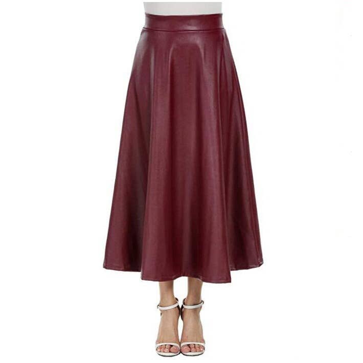 HIGH WAIST PU LEATHER LONG SKIRT WITH BIG SWING