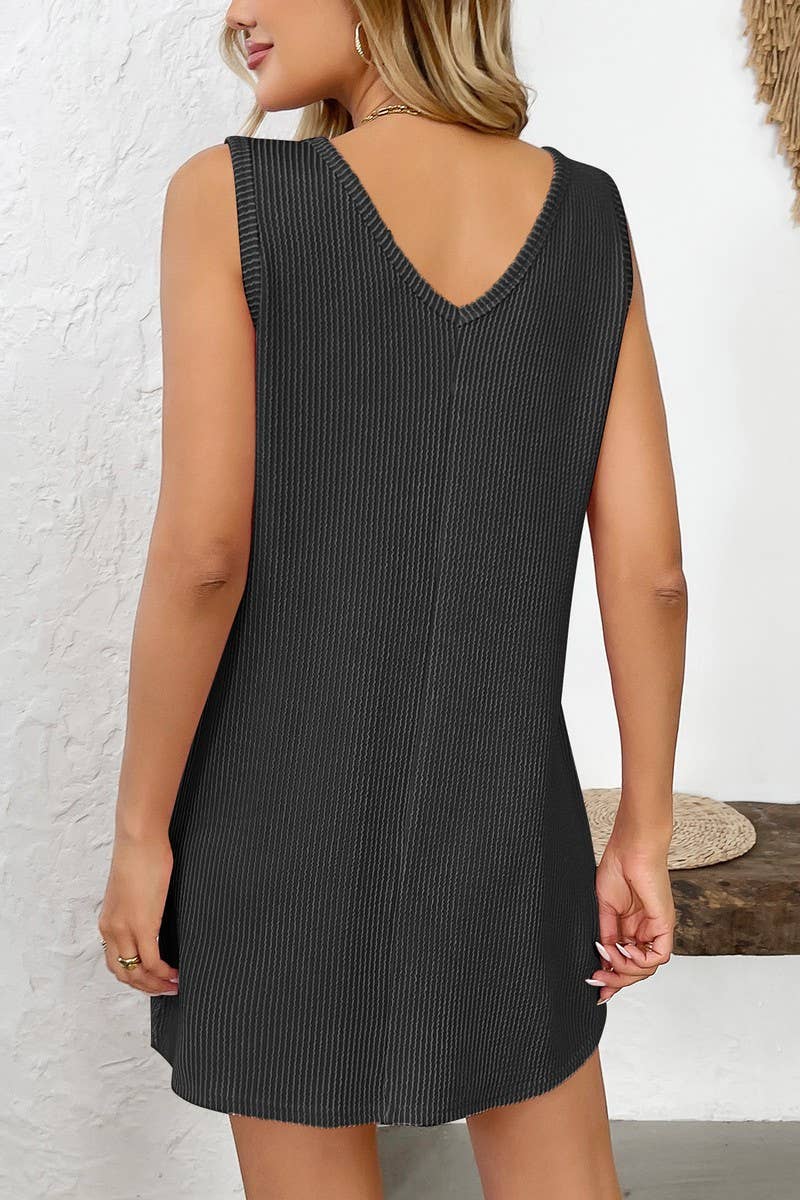 CWDSD6680_SOLID COLOR PULLOVER SLEEVELESS VEST POCKET DRESS