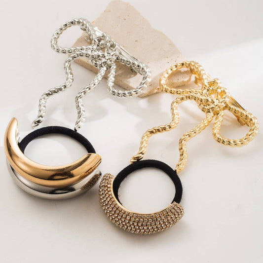 Boutique Metal Rhinestone Bow Elastic Hair Tie_CWAHA6180