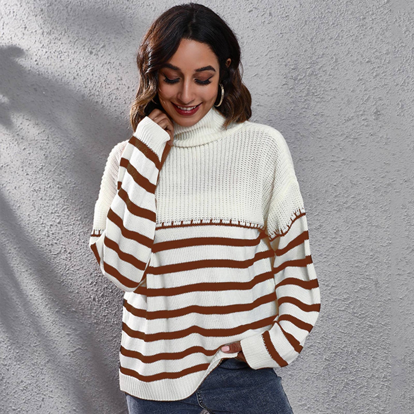 Striped patchwork turtleneck sweater