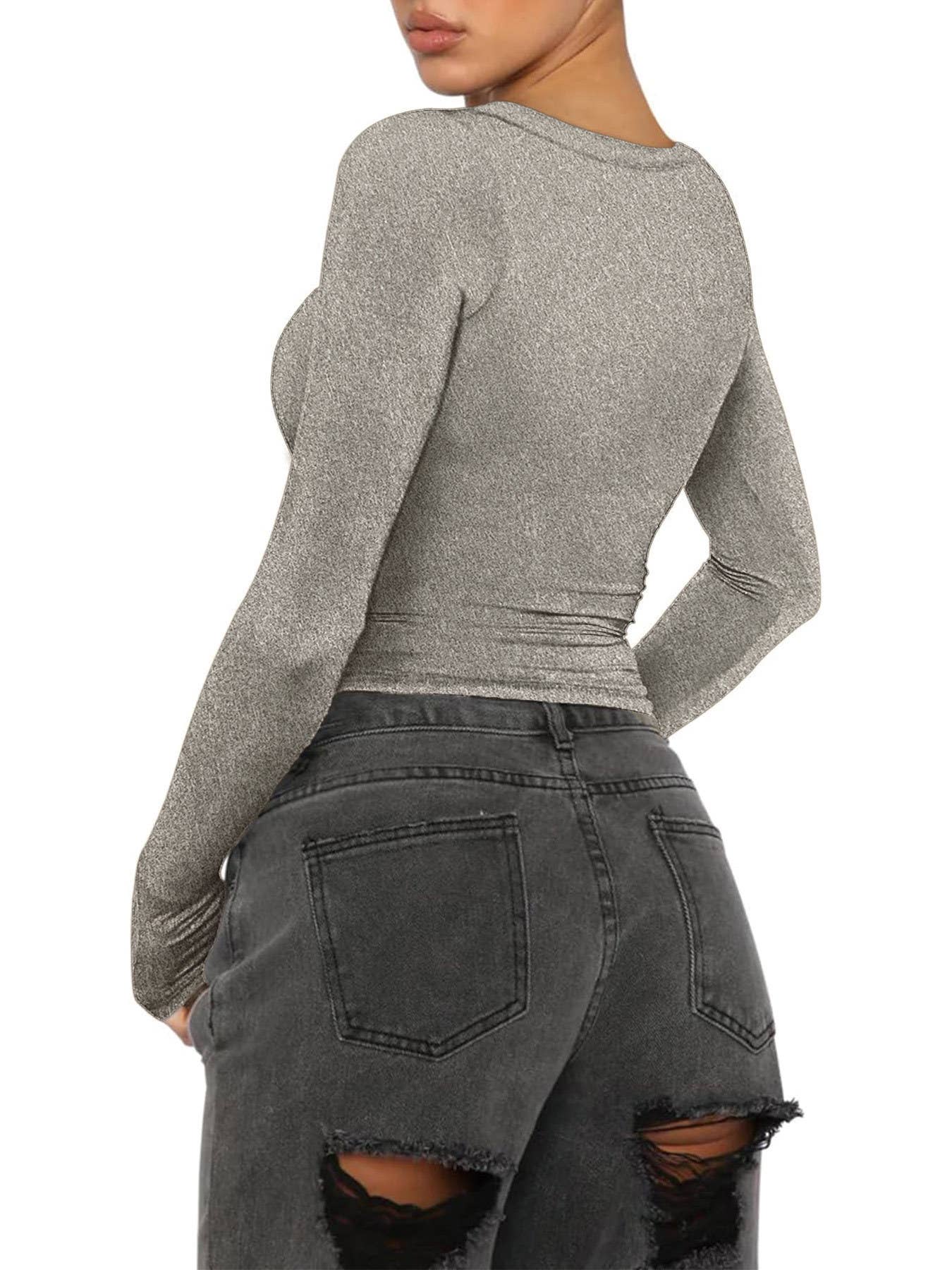 Button Casual Slimming Knitted Crop Top T-Shirt_Cwtbll4122