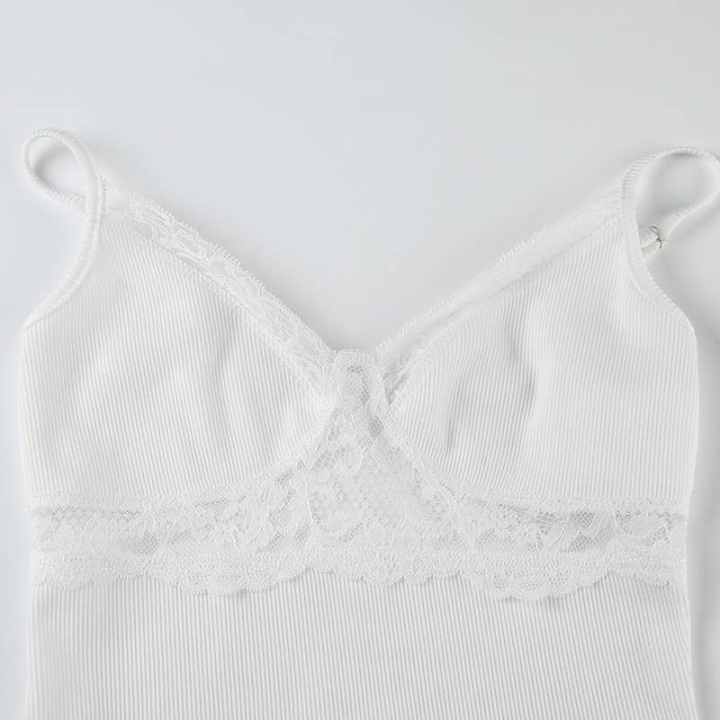 Lace patchwork bust solid color strap jumpsuit