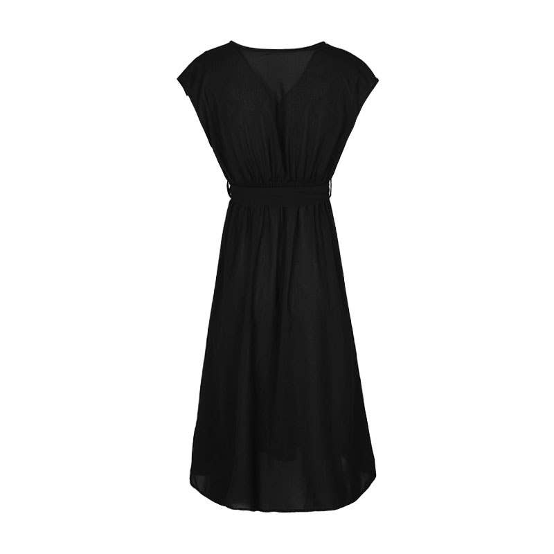 Simple,elegant versatile V-neck lace-up dress