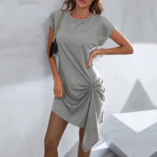 Round neck pullover short sleeve irregular dress