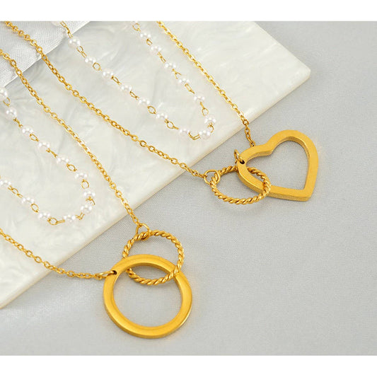 CWAJE1960_Vintage Pearl Double Chain Love Circular Necklace