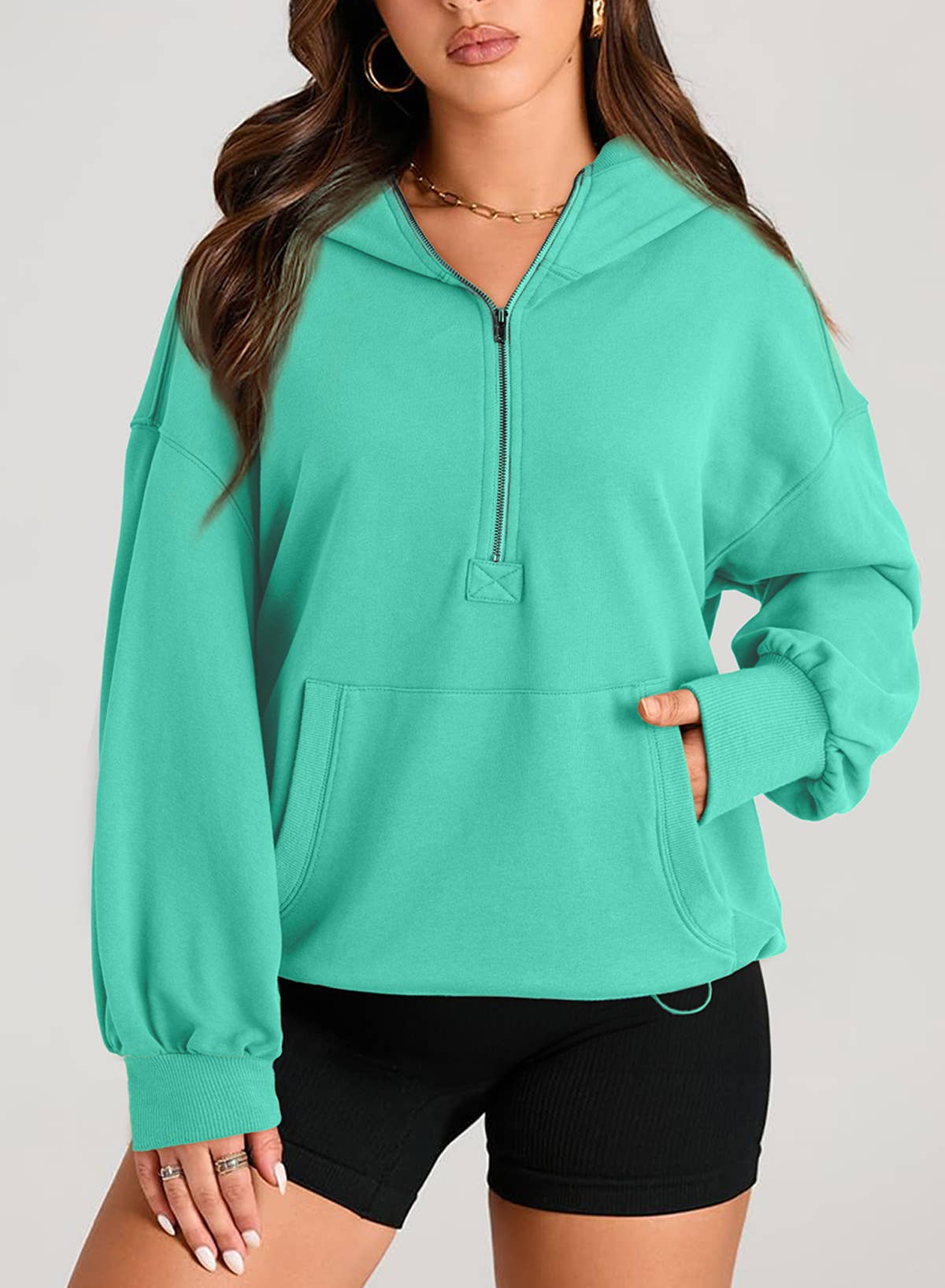 SOLID COLOR HOODED ZIPPER HOODIE