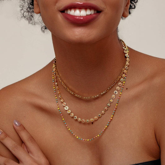 TITANIUM STEEL OIL DROP THREELAYER STACKINGNECKLACE