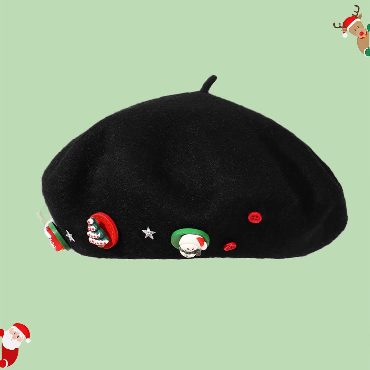 CWAH04566_WOMEN CHRISTMAS BERET HAT VINTAGE WINTER CAP