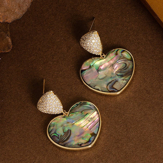 COPPER PLATED GOLD DIAMOND ABALONE EARRINGS