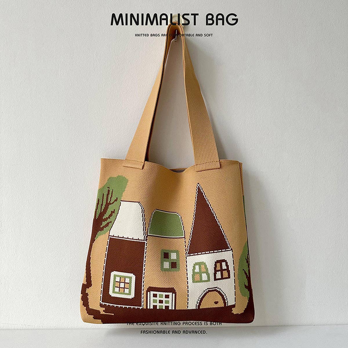 CARTOON CASTLE LARGE CAPACITY KNITTED TOTE BAG_CWAB1513