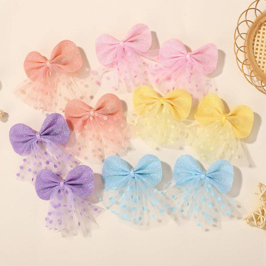 Stylish Double-Layer Mesh Bow Hair Clip for Kids_CWAHA6715