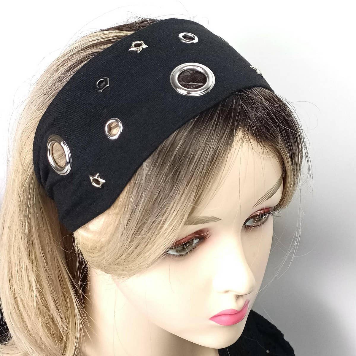 Elastic Punk Headband with Mixed Metal Studs