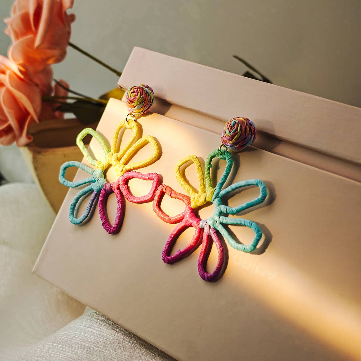 Colorful woven Raffia grass hollowed-out earrings