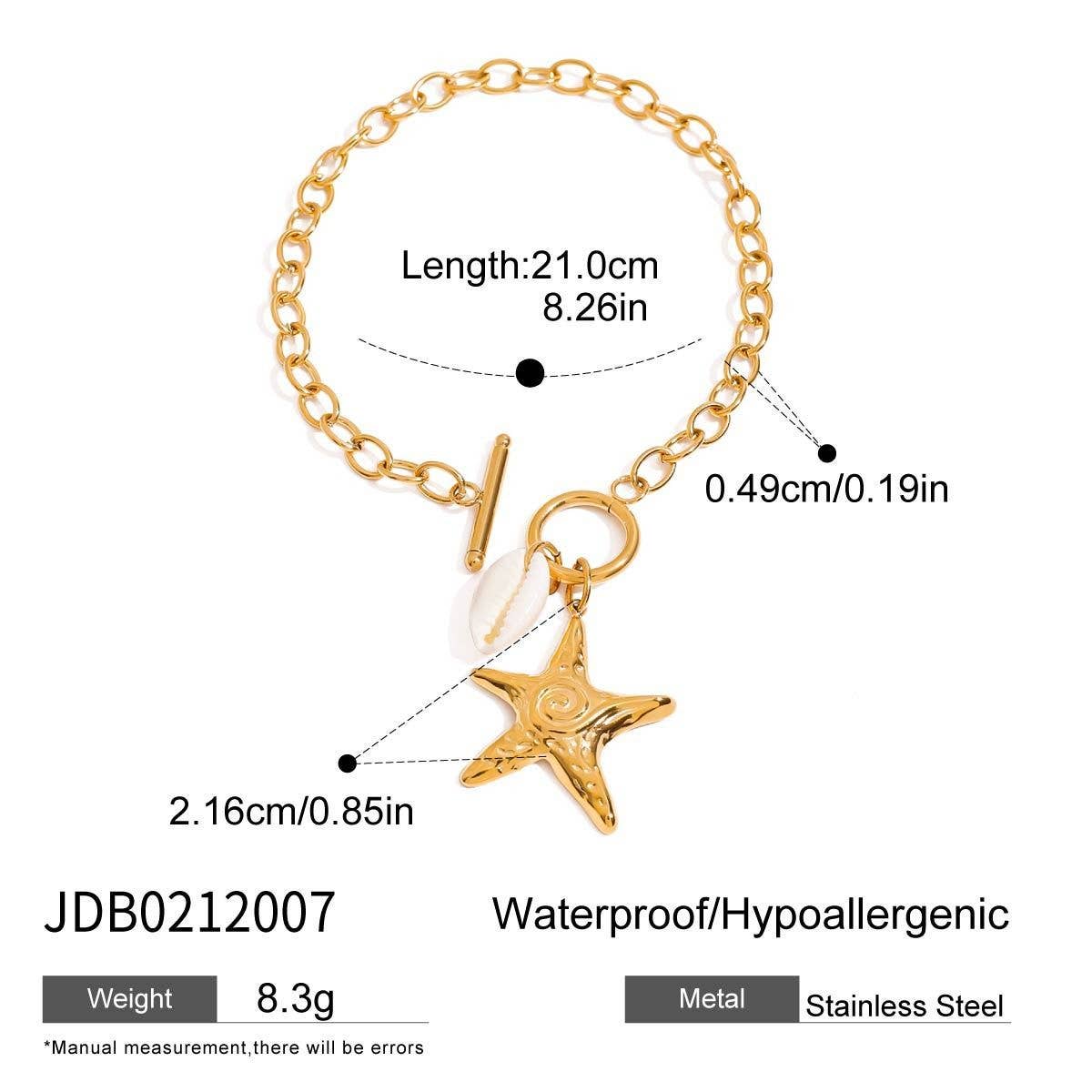 Stylish 18K Gold Starfish Shell Charm Bracelet_CWAJE4747