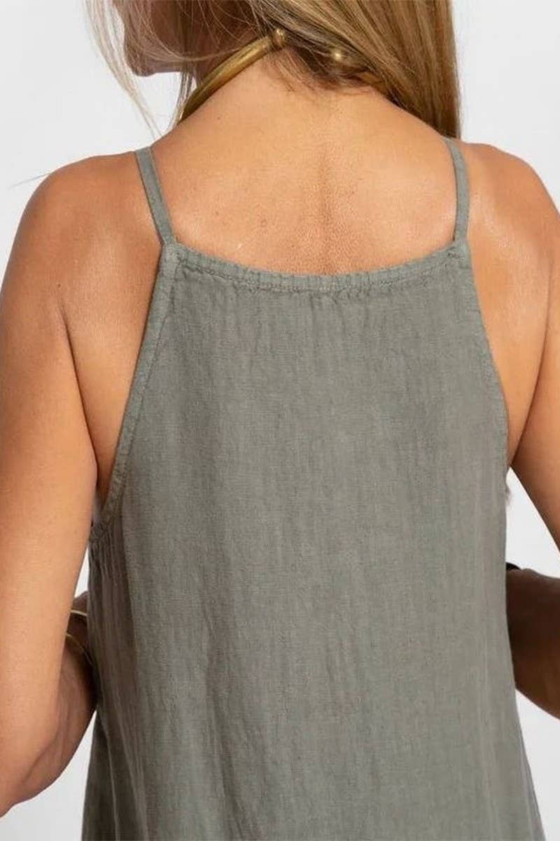 CWDMD01027_CASUAL COTTON AND LINEN SLIT SUSPENDER DRESS
