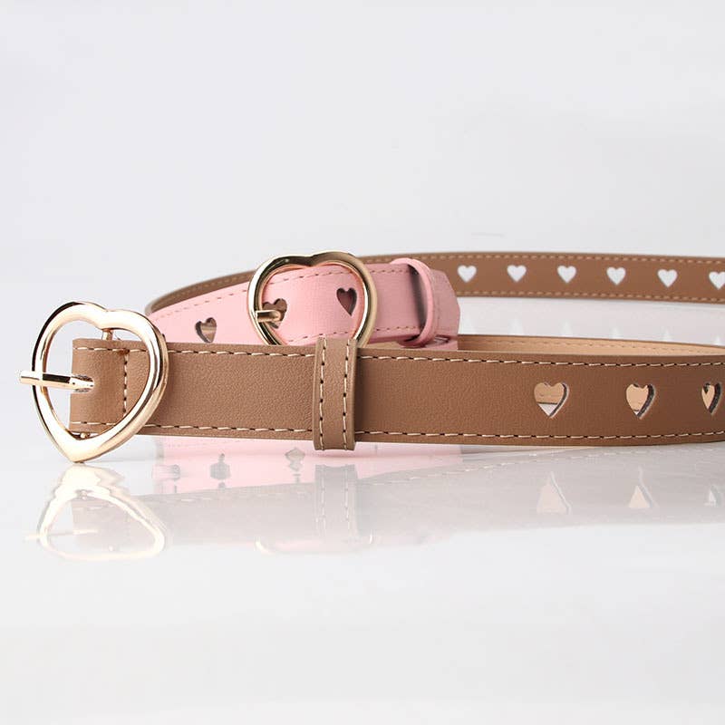 Non-perforated heart-shaped hollowed-out belt