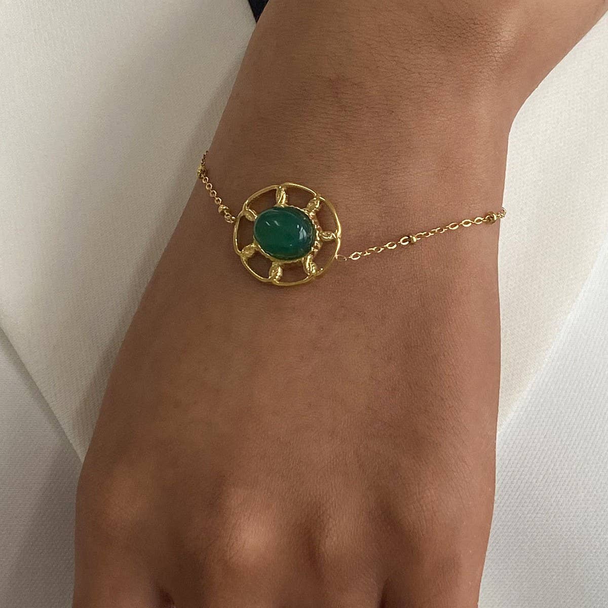 Stainless Steel Green Agate Pendant Bracelet, Chic_CWAJE4705